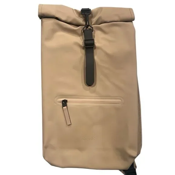 RAINS Rolltop Rucksack W3  Beige Sand Waterproof Backpack Laptop - Picture 2 of 11
